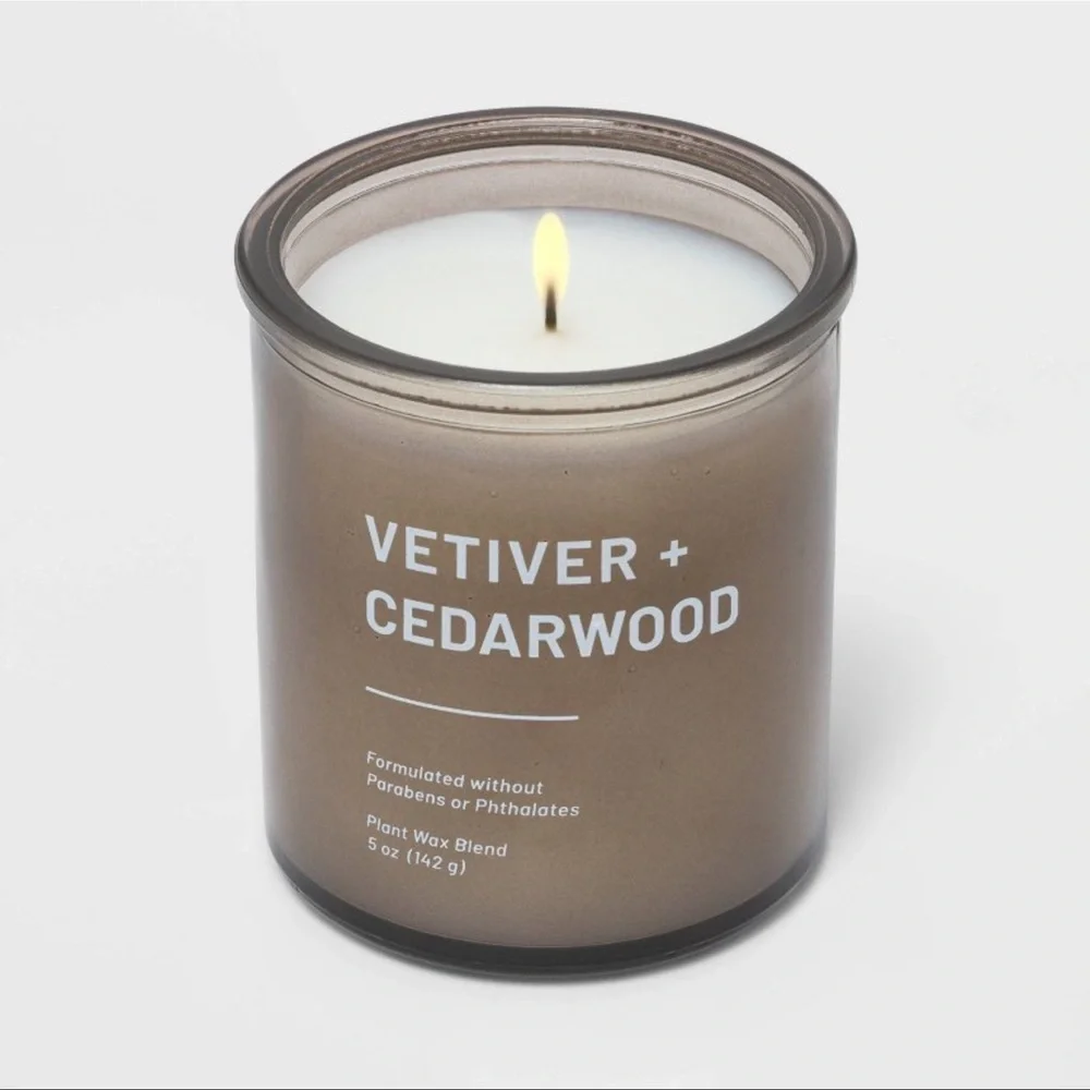 Project 62 Vetiver and Cedarwood Candle Glass Brown Jar